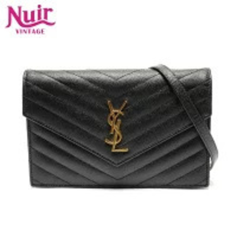 Yves Saint Laurent Cassandra Leather V Stitch Chain Wallet Shoulder Bag Black - Picture 1 of 13